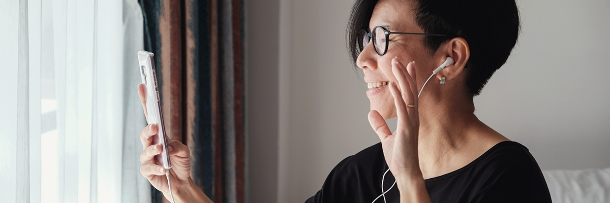 Senior woman on video phone chat